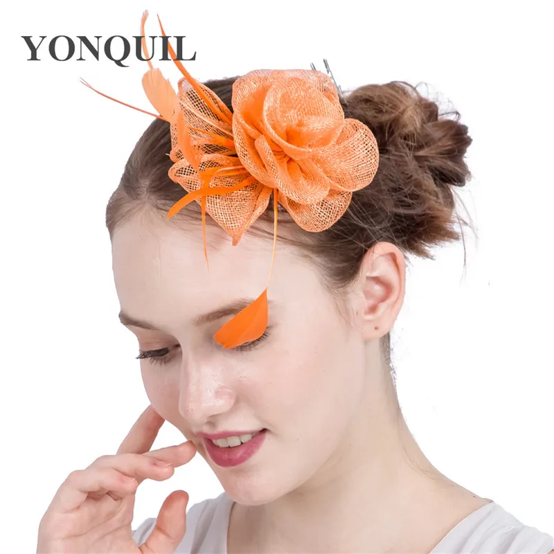 

Elegant Women Wedding Cocktail Hat Fascinators Orange Flower Headwear Banquets Ladies Summer Occasion Event Hair Accessories