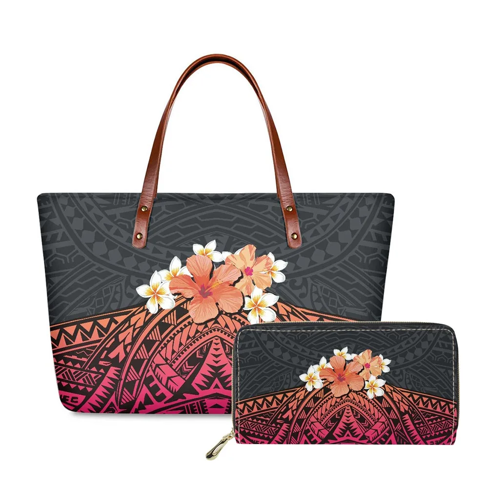 Hycool Women Large Cosmetic Bag For Traveling  Polynesian Tribal Hawaii Floral Pattern Luxury Travel Bag For Woman Tote Bag