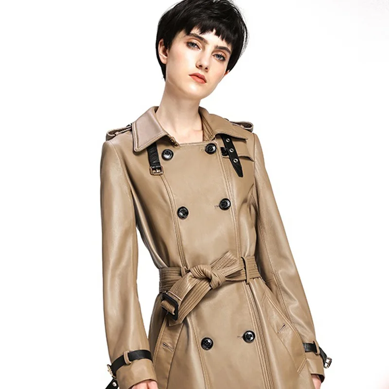 2020 new women genuine leather jacket girl female real sheepskin long coat trench overcoats