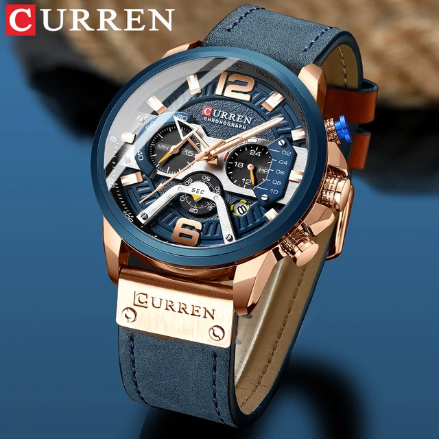 Curren casual sport watches for men blue top brand luxury military leather wrist watch man clock fashion chronograph wristwatch best sale