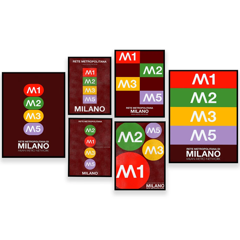 Milan Metro Map, Bob Noorda, Massimo Vignelli, Milan Minimalist Metro, Subway Letters Graphic Design Poster