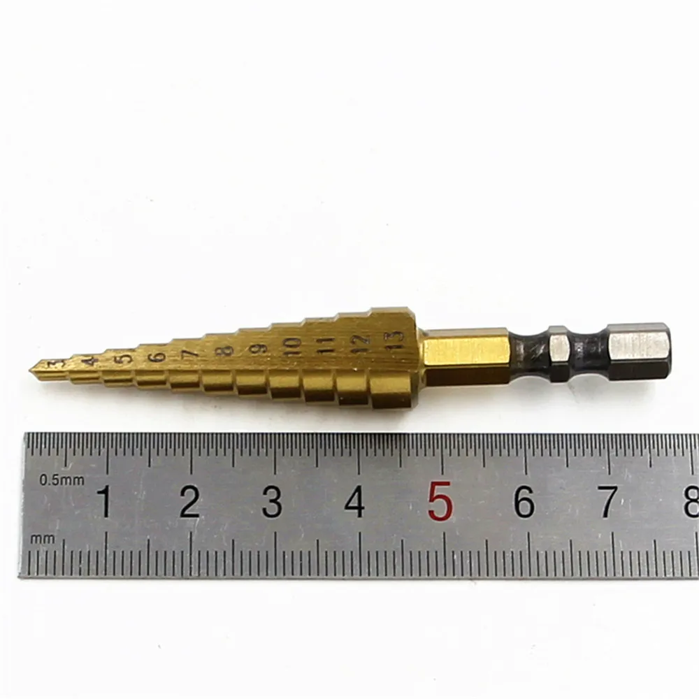 Hss brocas graduais 3-13mm, ferramentas elétricas para trabalhar em madeira, haste hexagonal de titânio de perfuração de metal de 1/4"