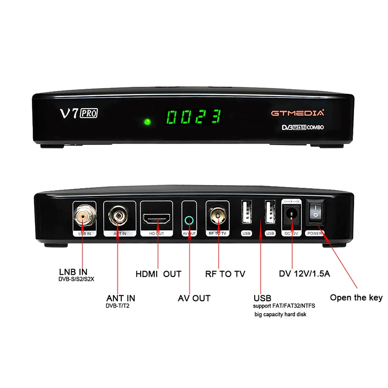 GTMEDIA V7 Pro Приемник спутникового телевидения DVB-S/S2/S2X+T/T2 HEVC основной 10-профильный CA-карта Поддержка H.265 Встроенный автоматический