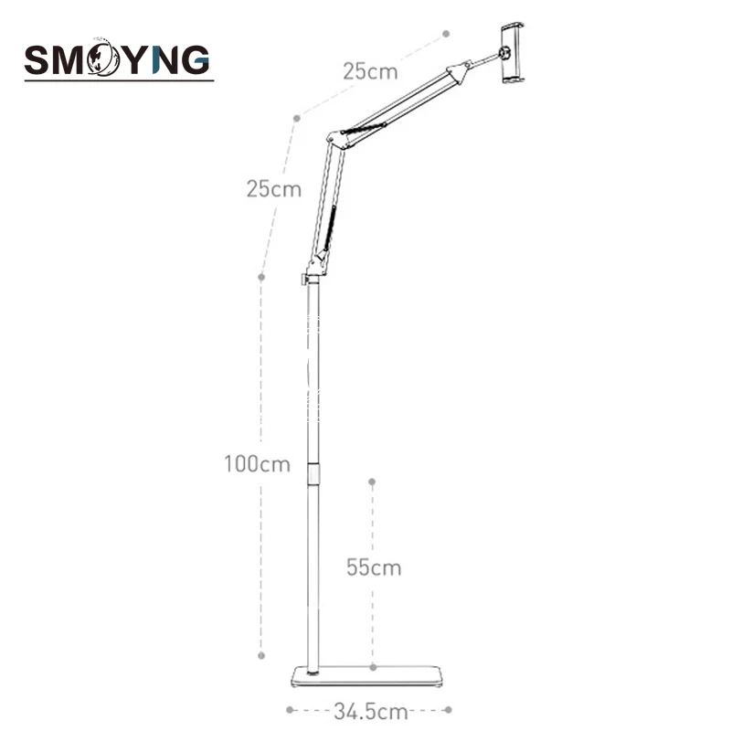 SMOYNG-Support de sol pour tablette et téléphone, bras flexible relevable, support pour iPhone IPad Pro12.9, support de lit pour chaise longue, 160cm, 5-13"