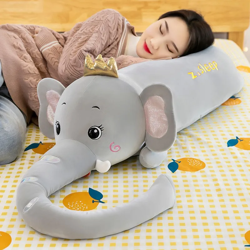 160cm Kawaii Plush Long Nose Elephant Doll Toy Kids Sleeping Back Cushion Cute Stuffed Elephant Baby Accompany Doll Xmas Gift