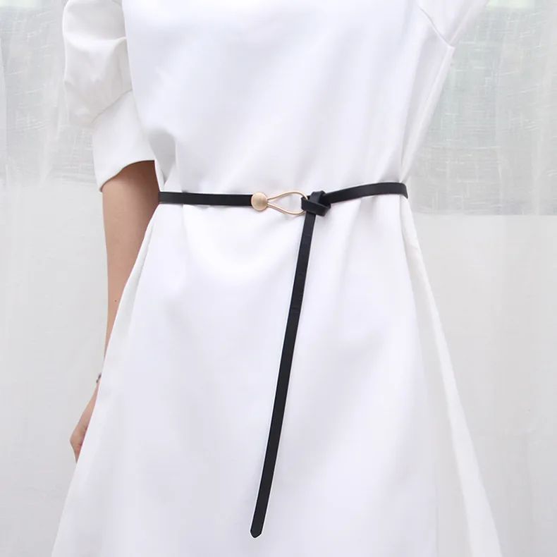 New Fashion Leather Women Belt Designer Metal Buckle Waist Strap All-match Lady Dress Coat Sweater Decorative Knotted Waistband