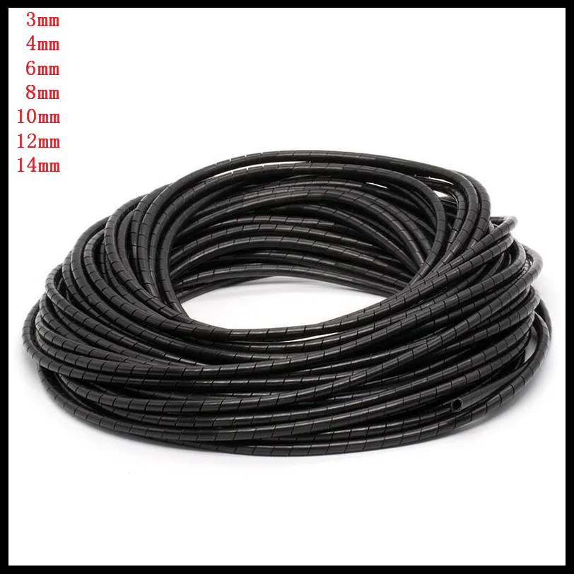 1Pc 3mm 4mm 6mm 8mm 10mm 12mm 14mm Black Spiral Cable Wire Wrap Tube Computer Manage Cord Clear Brand New