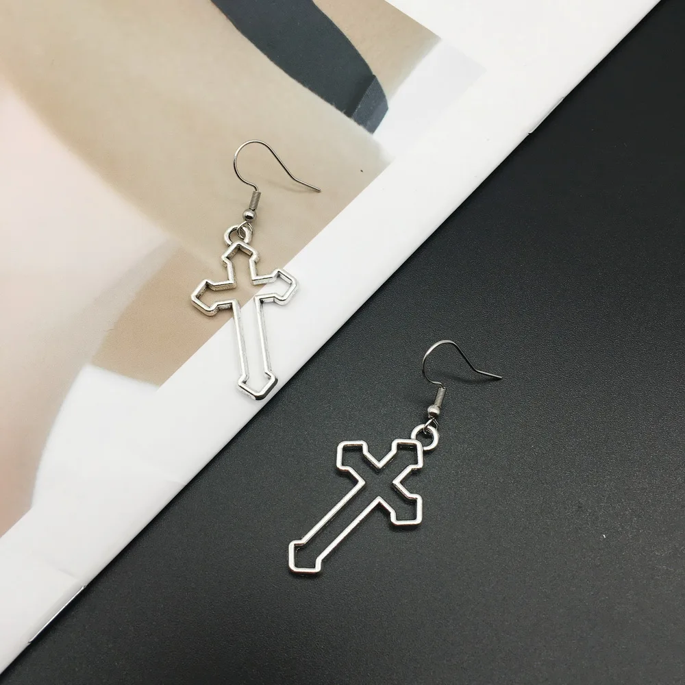 2020 Hot Fashion Handmade Simple Cool Punk Vintage Silver Color Cross Charms Drop Earrings Jewelry best Gift For Women girls