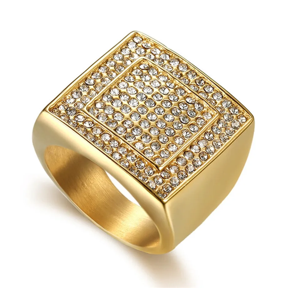 

Hip Hop Men's Iced Out CZ Big Square Ring 316L Stainless Steel Gold Color Cool Large Party Male Rings Bling Jewlery Dropshipping