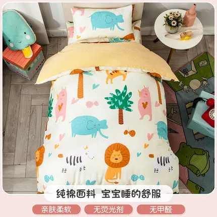 3Pcs Cotton Crib Bed Linen Kit Cartoon Baby Bedding Set Includes Pillowcase Bed Sheet Duvet Cover Without Filler