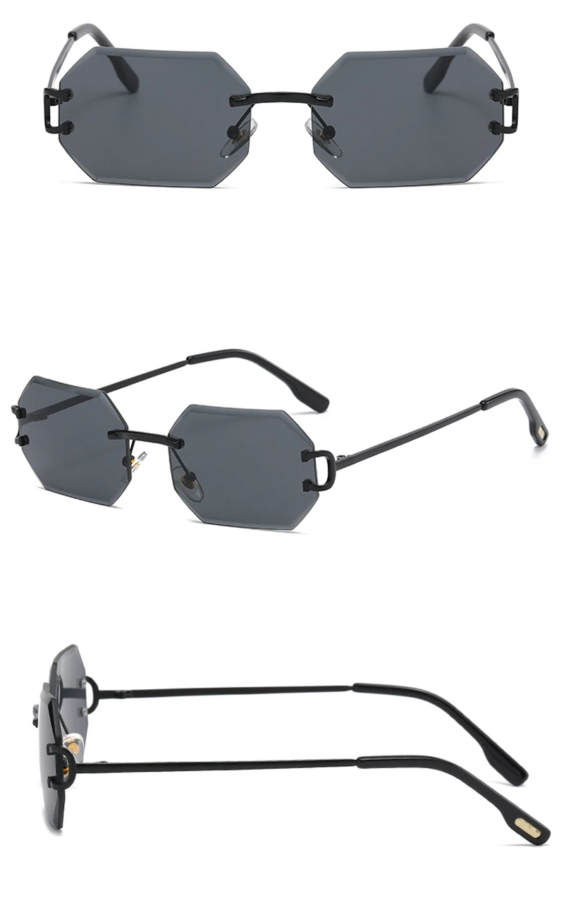 Kachawoo achteckige Sonnenbrille, randlos, Metall, für Herren, modische Sonnenbrille, für Damen, rechteckig, rahmenlos, blau, braun, rosa, europäischer Stil – Detail 5