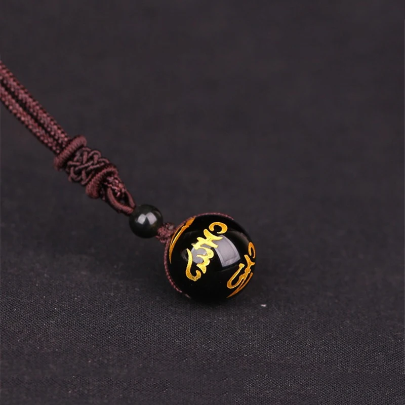 Natural Stone 16mm Black Obsidian Tiger Eye Stone Pendant Necklace Transfer Lucky Amulet Crystal Pendant Necklace For Men Gifts