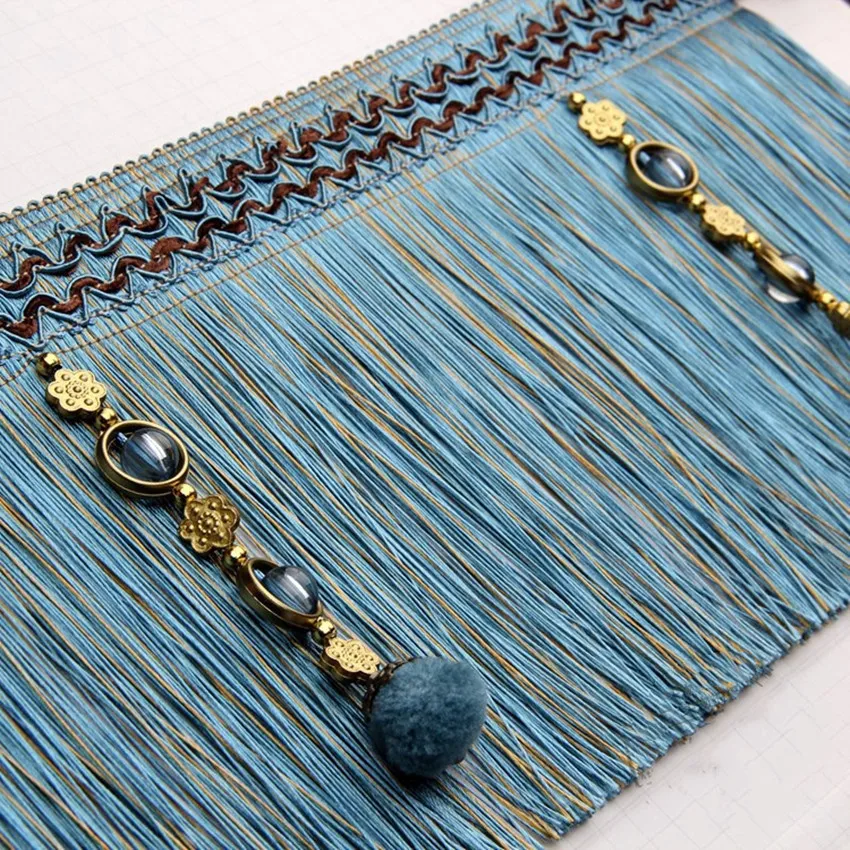 12M/lot 16cm Wide Bead Curtain Trims Long Tassel Fringe DIY Sewing Stage Sofa Cushion Decorative Lace Ribbon Curtain Accessories