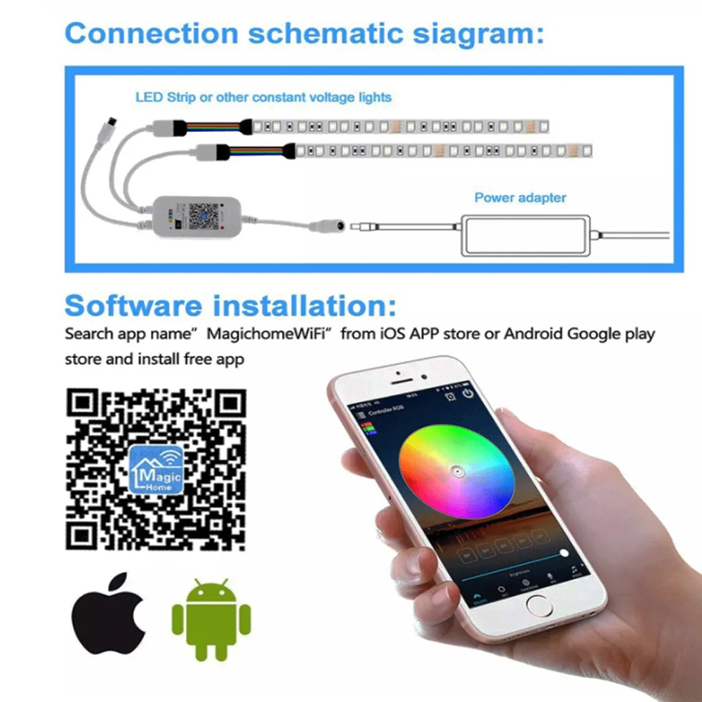 DC5-24V Wifi Music RGB Controller Dual Output 24key IR Remote Control For WS2812B WS2811 SK6812 LED Strip