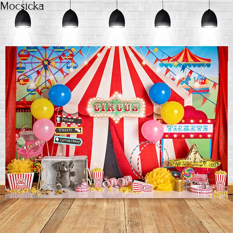 

Mocsicka Circus Photography Backdrops Newborn Shower Photo Wallpaper Cake Smash Birthday Decoration Background Banner