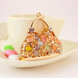 Fashion Three-dimensional Hollow Lady Handbag Shape Keychain Colorful Opal Lady Leather Bag Keychain Memorial Gift
