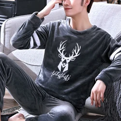 Pijamas cálidos y cómodos para hombre, ropa de dormir de talla grande 3XL, de manga larga, informal, para el hogar, conjuntos de invierno