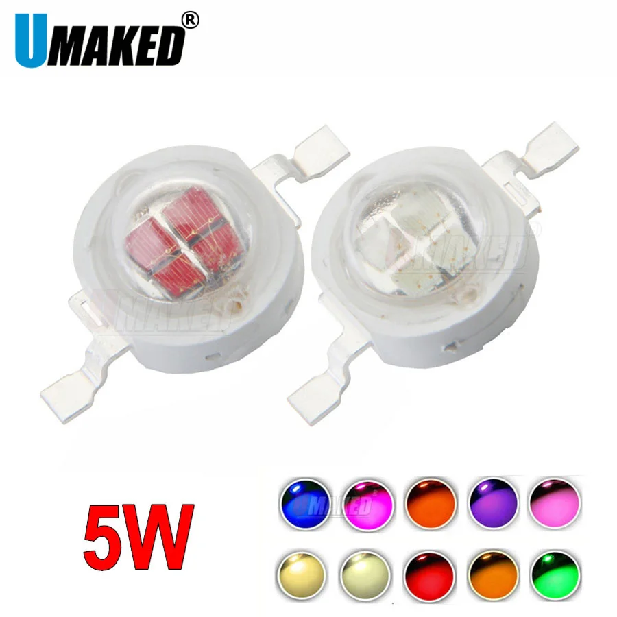 High Power LED Chip 5W Warm Cold White Red Green Blue UV purple IR Yellow full spectrum 10000K 20000K Light Beads DIY light lamp