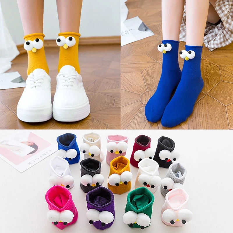 Funny Socks Women\'s Short Cotton Hot Sale 3D eyes Designer Fashion Amusing Lovely Harajuku kawaii Gift Happy Cute Socks