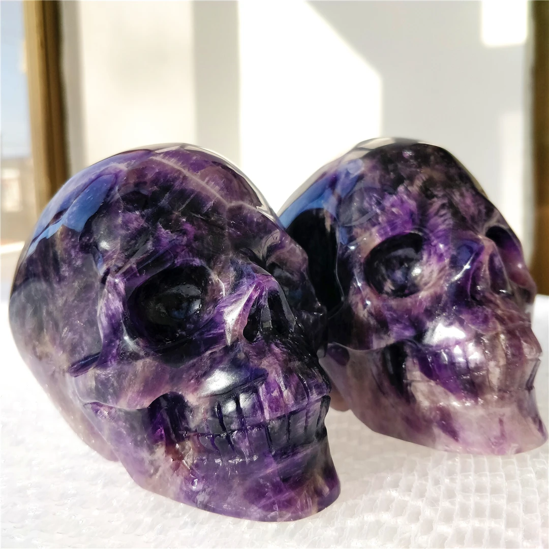 High Quality Natural Brazilian Dream Amethyst Hand-Carved Skull Healing Stone Folk Crafts