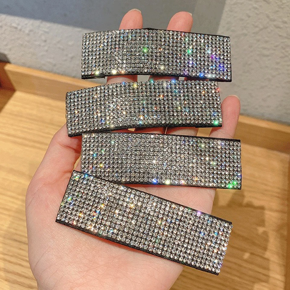 Fashion Summer Full Crystal Hair Clip Set Girls Sweet Shiny Square Rainbow BB Hairpin Women Colorful Letter Barrette Accessories