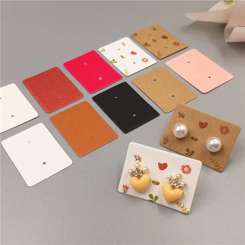 100PCS  3.5*2.5cm  Kraft Paper Ear Studs Hang Tag Jewelry Display Card Earring Kraft Paper Tag Ear Ring Paper Hang Price Tags