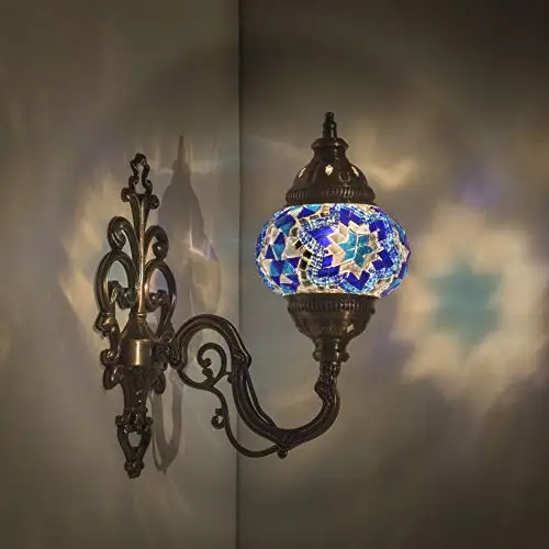 

(31 Models) Handmade Wall Lamp Mosaic Shade, 2019 Stunning 16.5 "Height-4.5" Globe, english Moroccan Glass Lantern Arabian Bed