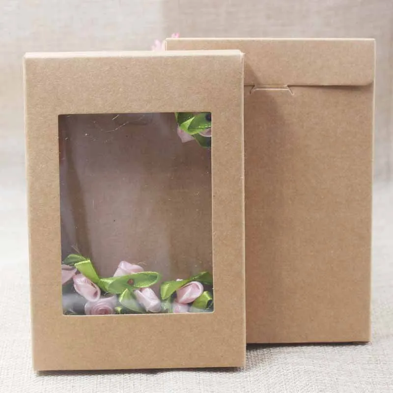 5pcs Mixed Color Kraft Paper Box Romantic Wedding Transparent Window Gift Box Candy Chocolate Biscuit Packaging