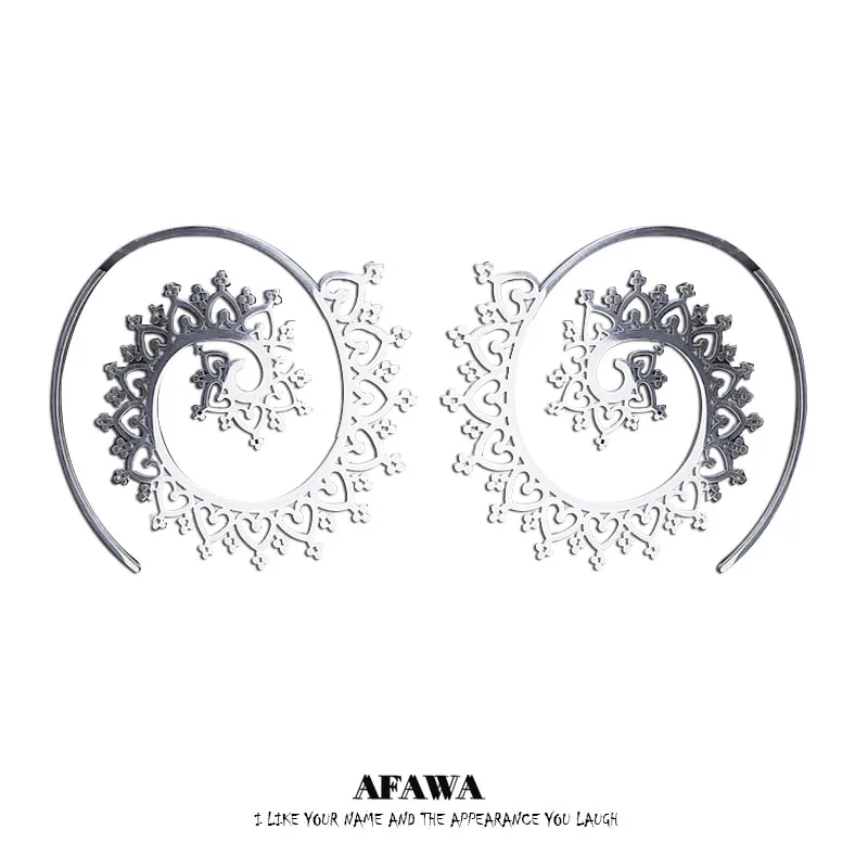 Indian Hoop Stainless Steel Mandala Openwork Flower Tribal Ethnic Earrings Bohemian Ornaments Earrings Women Jewelry E8954S01