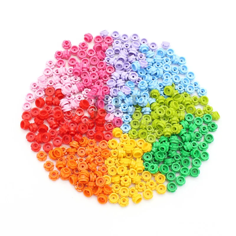 500pcs MOC Plant Building Blocks Plate Round 1x1 with Flower Edge 5 Petals Grass Floret Compatible 24866 Construction Bricks Toy