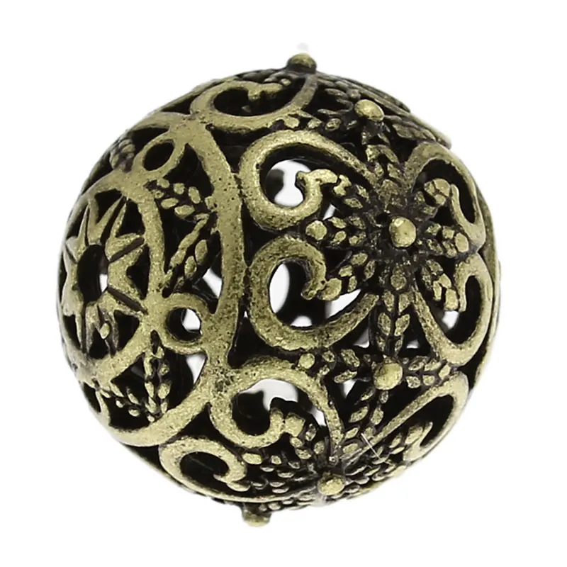 DoreenBeads Copper Spacer Beads Round Antique Bronze Flower Hollow Pattern About 17mm x 16mm ,Hole:Approx 2mm,1 Piece