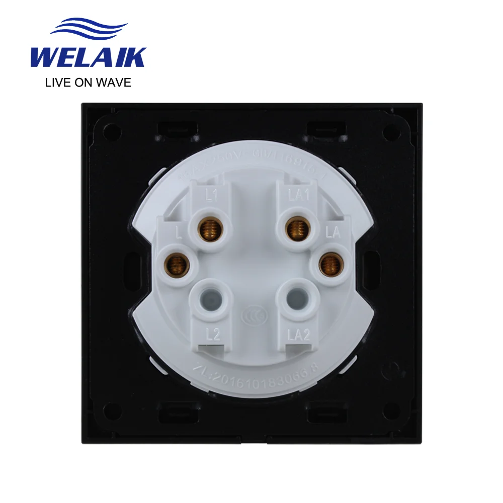 WELAIK UK standard-Crystal Glass-Panel  Push-Button-Switch  Wall-Light Switch AC110-250V 2Gang-1Way B1721W
