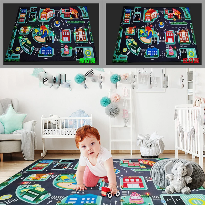 LED Play Carpets for Kids, Road Lighter Rugs, Car Area Rugs, Anti-slip Floor Mat, Home Decor, Super Soft for Rugs, Gift