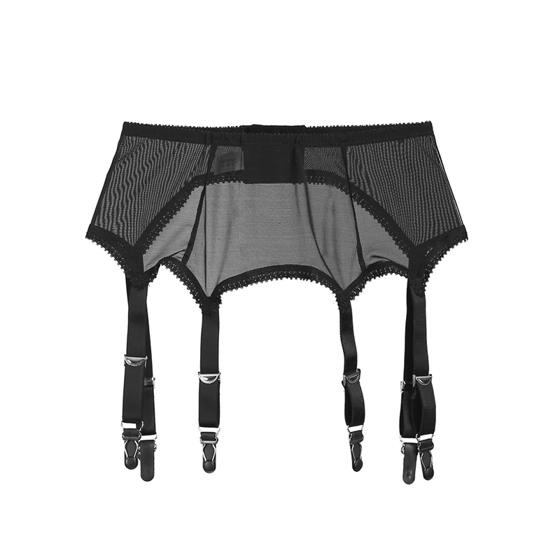 Retro High Waist Elastic Mesh See-through Garter Belt Women Sexy Suspender 6 Metal Buckles Erotic Sex Wear 2021