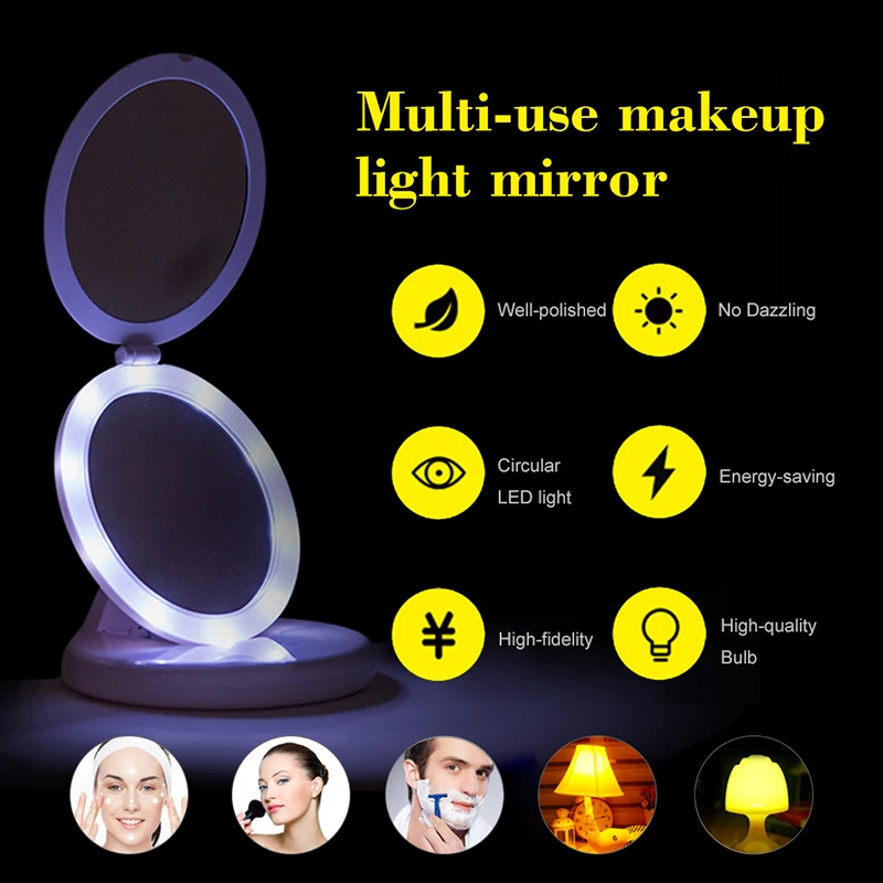 Trị-Gấp Gọn LED Gương Trang Điểm 5X Phóng Đại Mỹ Phẩm Có Gương USB HD Vanity Gương Đựng Mỹ Phẩm Dụng Cụ Đèn LED Để Bàn USB Sạc