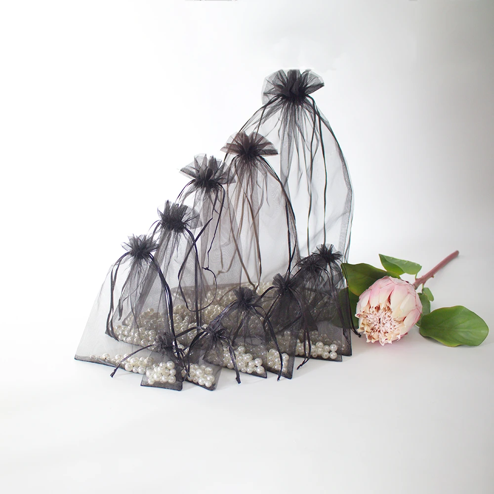 50Pcs 5×7 7×9 9×12 10×15 Multi Size Organza Bag For Jewelry Packing  Drawstring Organza Pouch For Wig Lash Can Customized Logo