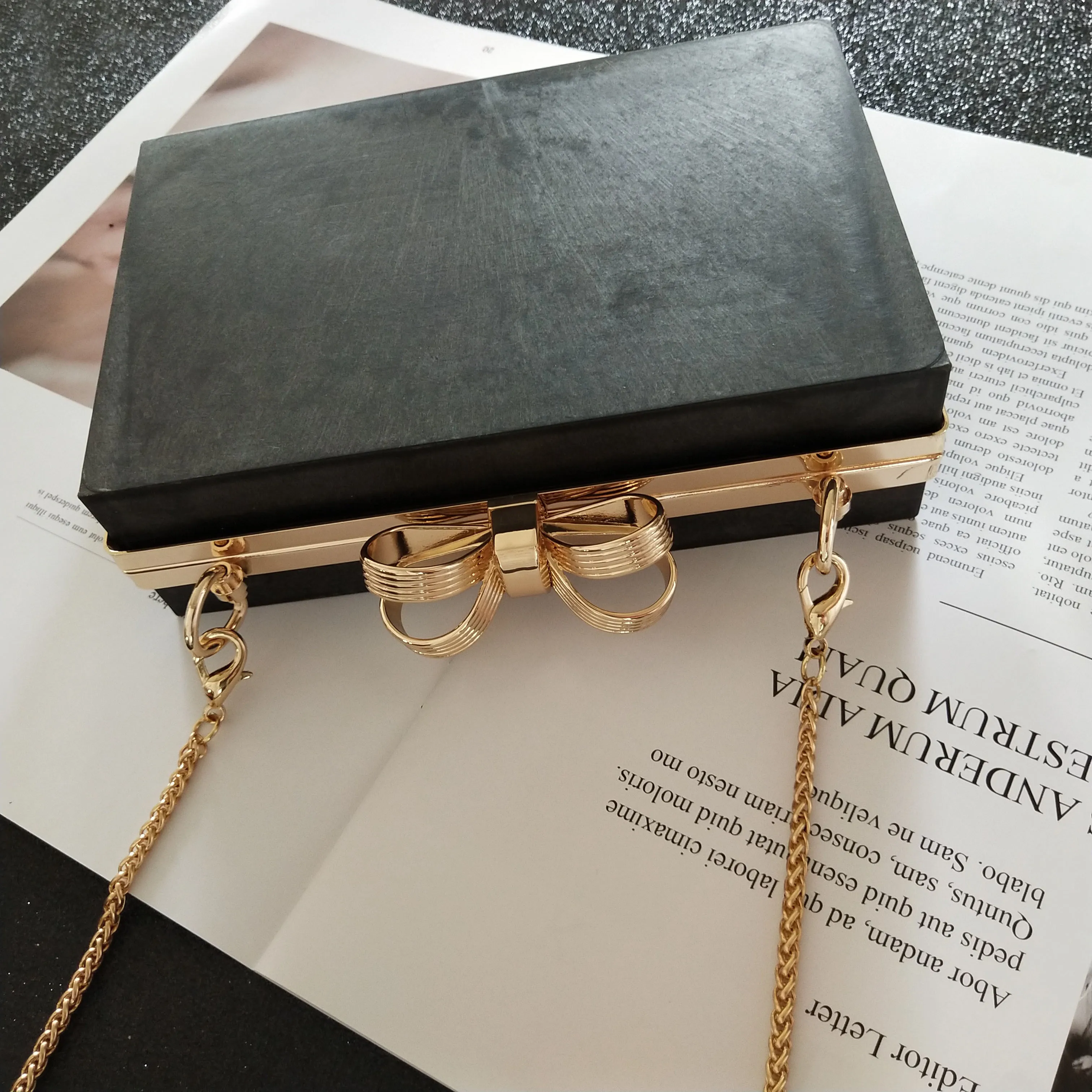 Alloy System Head Grace Temperament Bow Mouth Golden Box Mouth Gold Dinner Package Woman Package Manual Package Send Paper Type