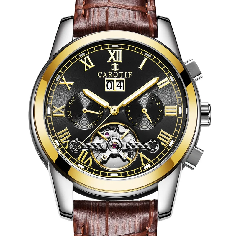 

Popular watch fully automatic mechanical watch men's watch hollow business men's watch waterproof leather watch