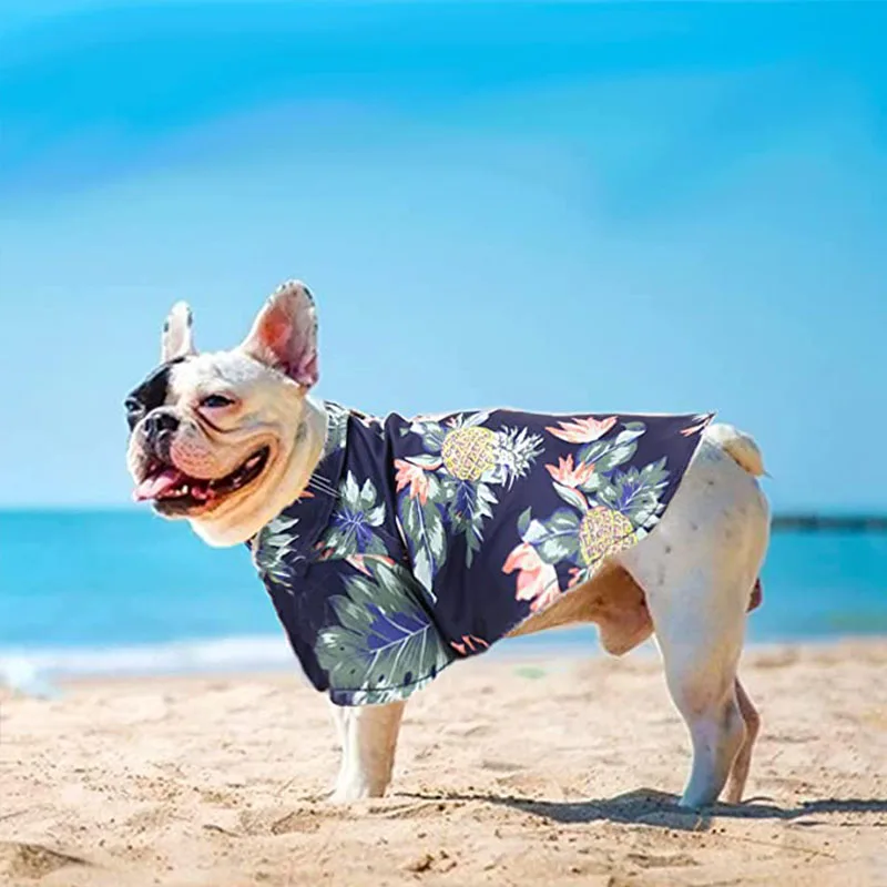 Pet Dog Clothes Hawaiin Floral Printed Pullover Shirt for Chihuahua French Bulldog Travel Beach T-shirt for Small Medium Dog