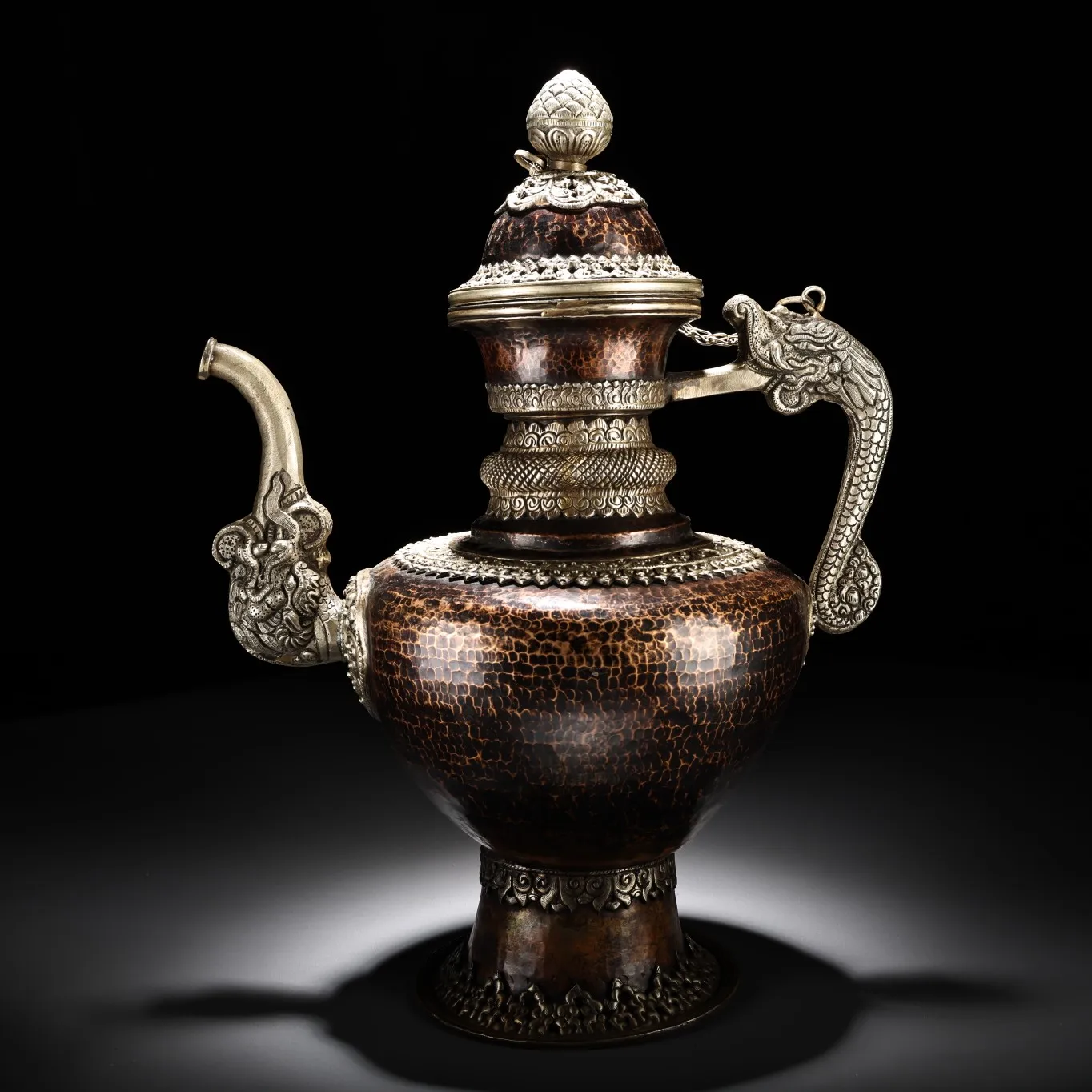 

18"Tibetan Temple Collection Old purple Bronze Outsourcing Tibetan Silver Big Butter pot teapot Hidden pot Ornaments Town House