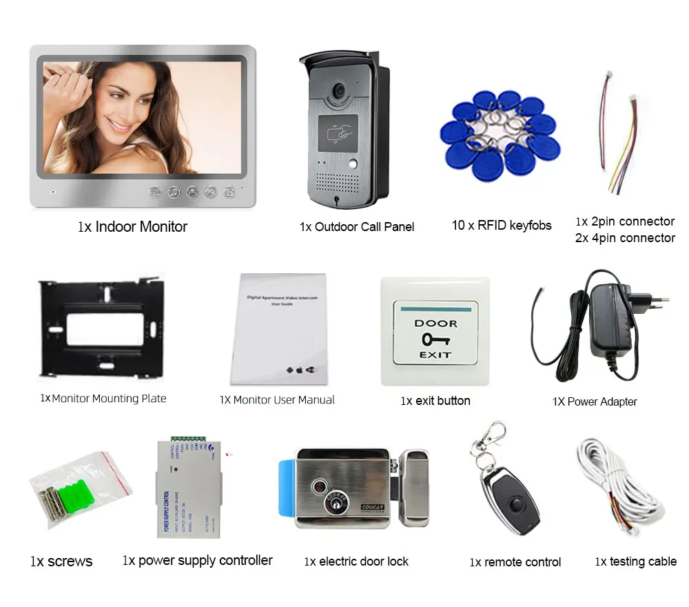 9inch Monitor Wifi Video Intercom Door phone Record System Night Vision RFID Doorbell Camera Phone Remote Unlock APP