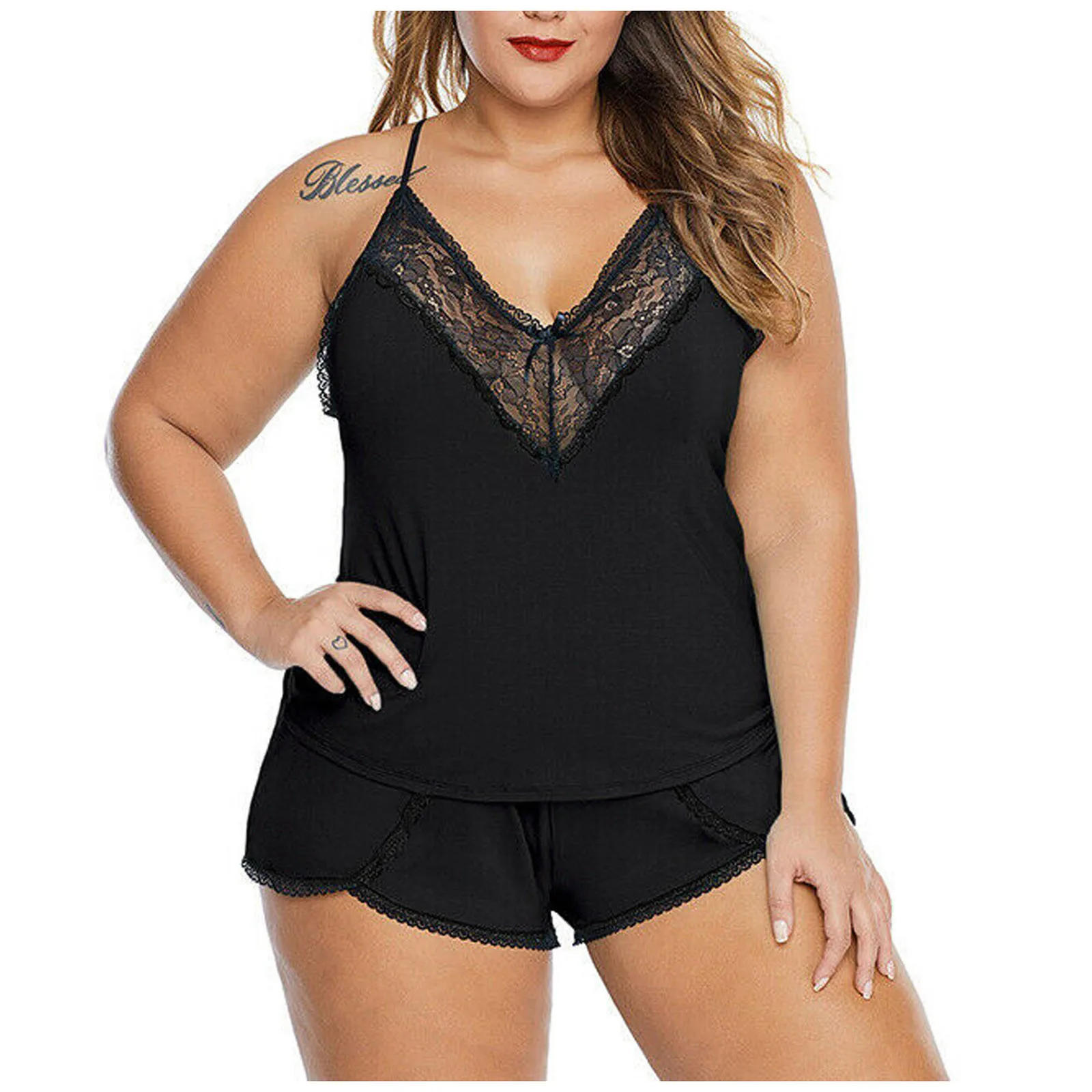 Plus Size Sexy Lingerie Lace Splice Erotic Underwear Sex Camis Shorts Women Exotic Porno Lenceria Sexy Babydoll Costumes Pajama