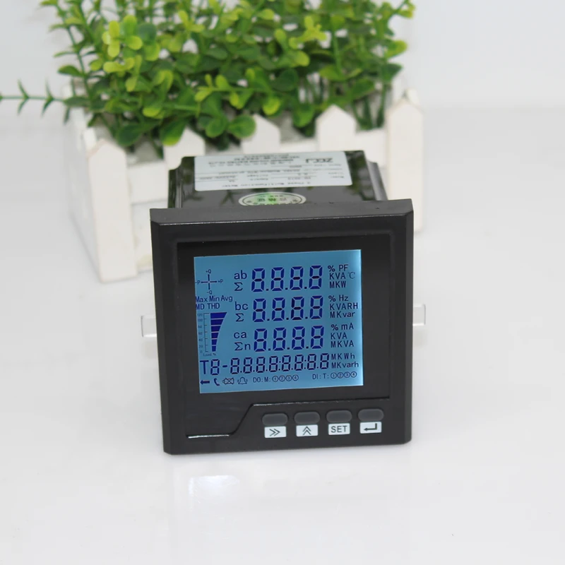 3 phase electricity meter with ampere sensor coil LCD A,V,W,kWh,cos, Hz, Var with RS485 multifunction electric panel meter