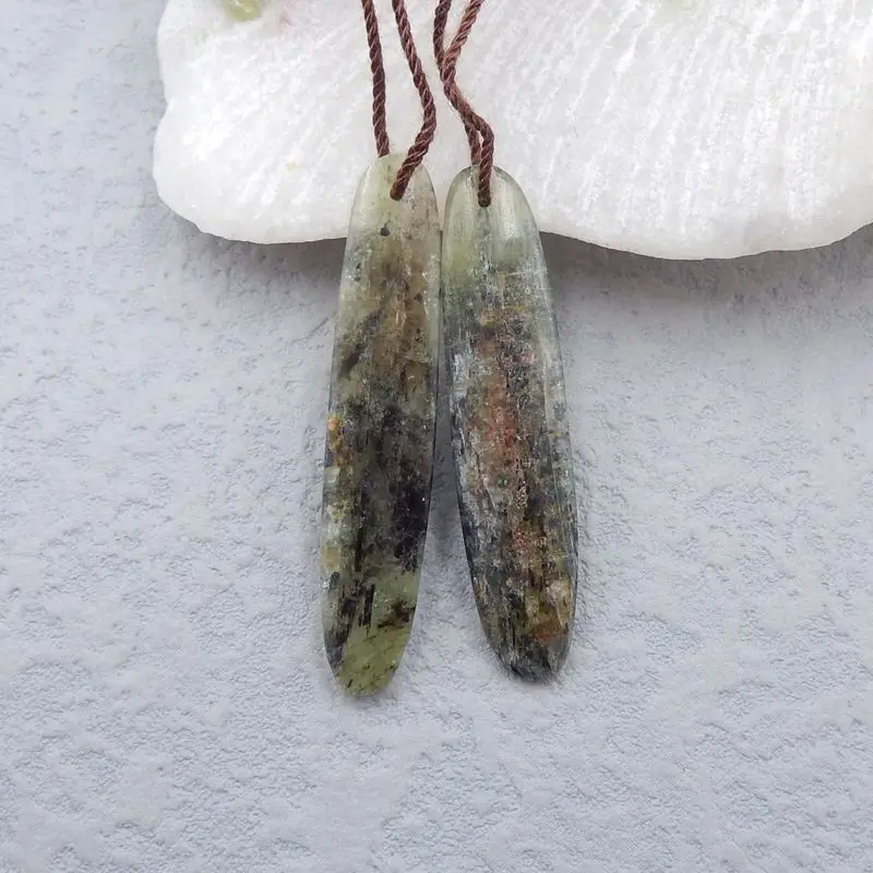 2Pcs Natural Stone Green Kyanite Pendant Beads 42x8x3mm,40x9x4mm, 6g