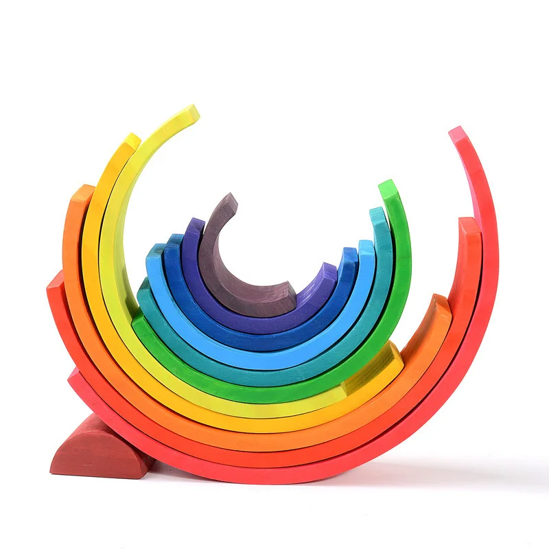 12 pezzi di grandi dimensioni arcobaleno di costruzione di blocchi di colore blocchi di costruzione in legno 3-6-8 anni di età dei bambini giocattolo regalo di compleanno