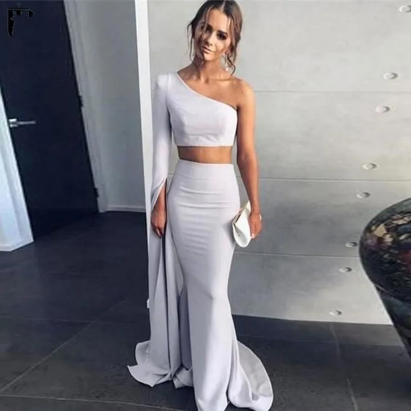 

Sexy Ivory Evening Dresses 2025 Mermaid One Shoulder Simple Long Satin Two Pieces Prom Party Gowns Vestidos De Feast