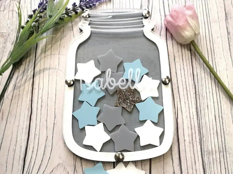 Children's Personalised Grey and White Reward Jar - Personalised Reward Chart - Wooden Reward Systems