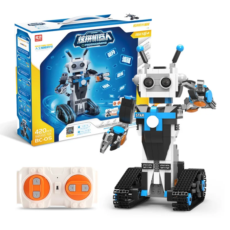 Science and education dual remote control programmable educational gift toy intelligent programming building block robot