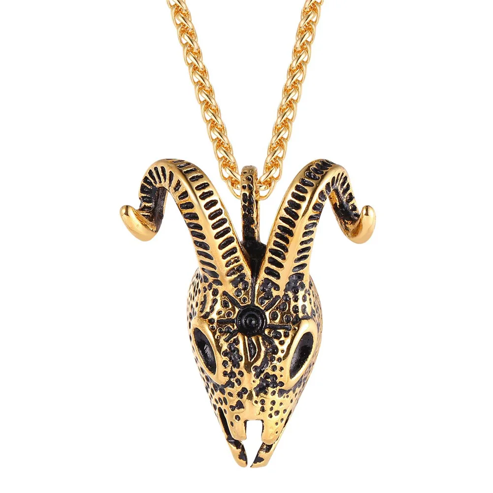 ChainsPro Antelope/Goat Skull Head Pendant 316L Stainless Steel Hippie Animal Jewelry Gold/Black Color Sheep Skull Necklace P818