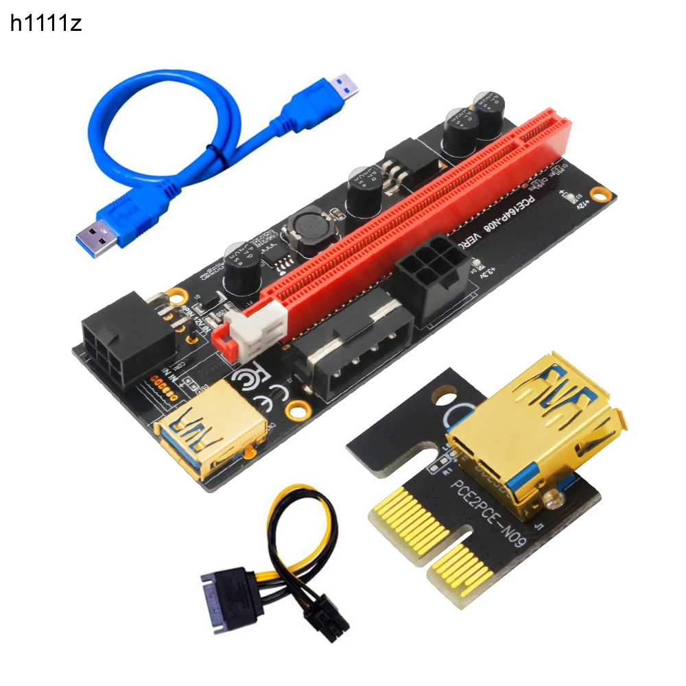 

New PCI-E pcie Riser 009 Express 1X 4x 8x 16x Extender PCI E USB Riser 009S GPU Dual 6Pin Adapter Card SATA 15pin for BTC Mining